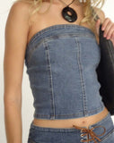 image of Kaiha Denim Bandeau Corset Top in Blue Wash