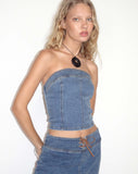 image of Kaiha Denim Bandeau Corset Top in Blue Wash