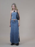 image of Kaiha Denim Bandeau Corset Top in Blue Wash