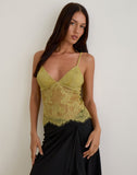 Image of Kaika Plunge Cami Top in Eyelash Lace Chartreuse