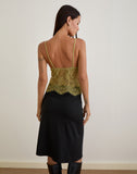 Image of Kaika Plunge Cami Top in Eyelash Lace Chartreuse