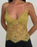 Image of Kaika Plunge Cami Top in Eyelash Lace Chartreuse