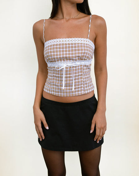 Zeina Cami Top in Diagonal Check Navy
