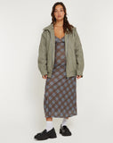 image of KALANA DRESS GREEN BLURRED CHECK DARK OLIVE