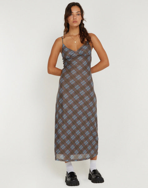 image of KALANA DRESS GREEN BLURRED CHECK DARK OLIVE