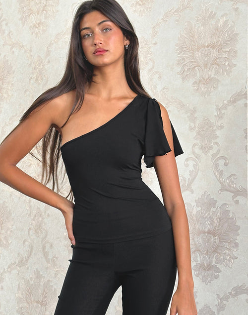 Image of Kaffa One Shoulder Top in Jersey Black