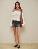 Image of Kalena Long Sleeve Bardot Top in Chiffon Plisse Ivory