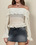 Image of Kalena Long Sleeve Bardot Top in Chiffon Plisse Ivory