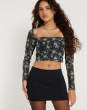 image of Kalula Long Sleeve Crop Top in Pretty Floral Green