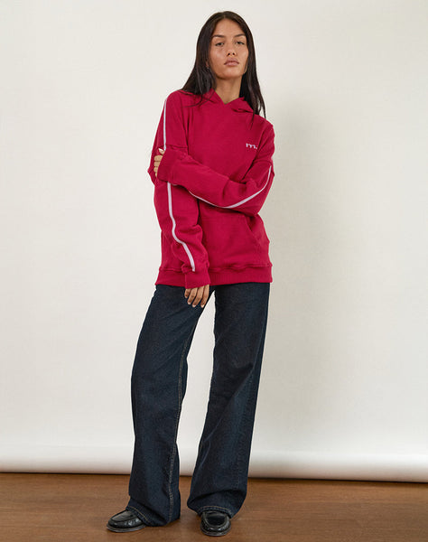 Image of Kamari Hoodie in Adrenaline Red with Violet M Embroidery