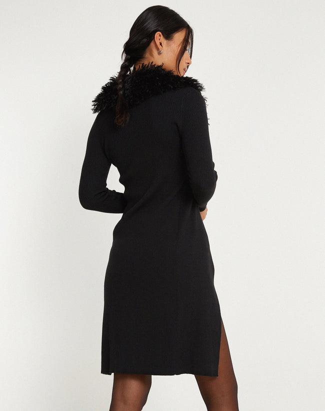 image of Kameo Longline Cardi in Black with Afghan Fur