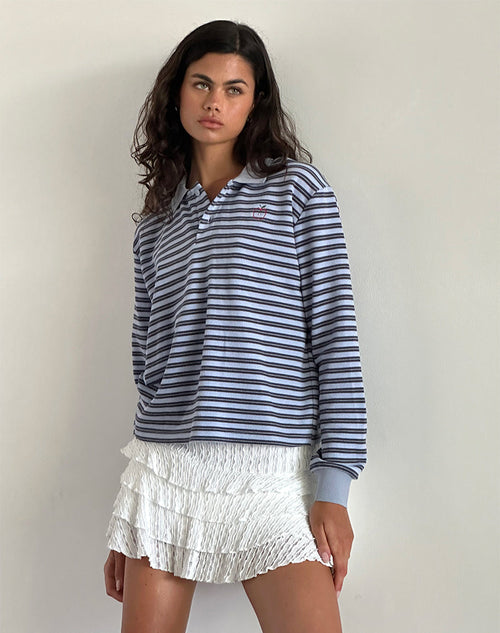 Image of Kamilla Baggy Long Sleeve Shirt in Blue and Grey Stripe