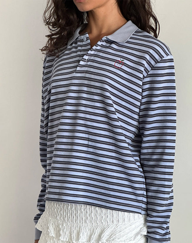 Image of Kamilla Baggy Long Sleeve Shirt in Blue and Grey Stripe