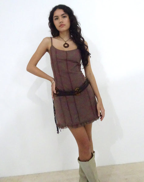 Image of Kaneisa Pintuck Mini Slip Dress in Deep Taupe