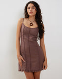 Image of Kaneisa Pintuck Mini Slip Dress in Deep Taupe