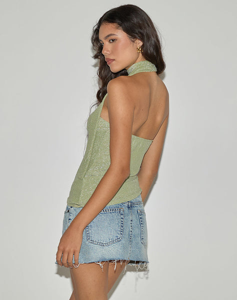 Image of Karasi Tie Neck Top in Shimmer Lurex Green