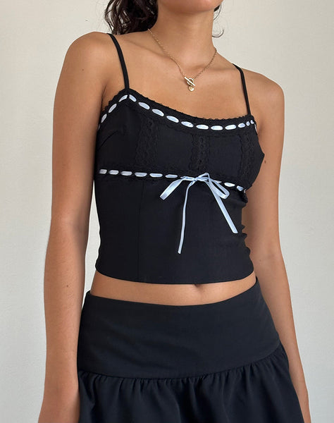 Image of Karda Cami Top in Black with Contrast Ribbon