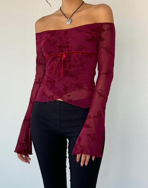 Image of Kareena Top in Botanical Flower Maroon