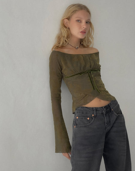 Angela Long Sleeve Top in Crinkle Olive