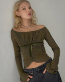 Image of Kareena Long Sleeve Bardot Top in Abstract Botanic Dark Olive