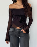 Image of Kareena Long Sleeve Bardot Top in Orchid Flock Black