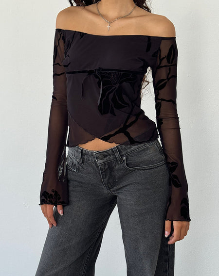 Reiba Long Sleeve Top in Black with Grey Binding