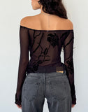 Image of Kareena Long Sleeve Bardot Top in Orchid Flock Black