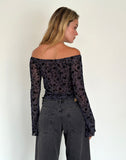 Image of Kareena Long Sleeve Bardot Top in Pretty Petal Flock Navy