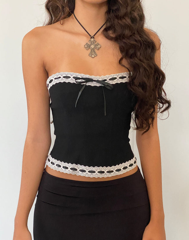 image of Karida Lace Edge Corset Top in Black