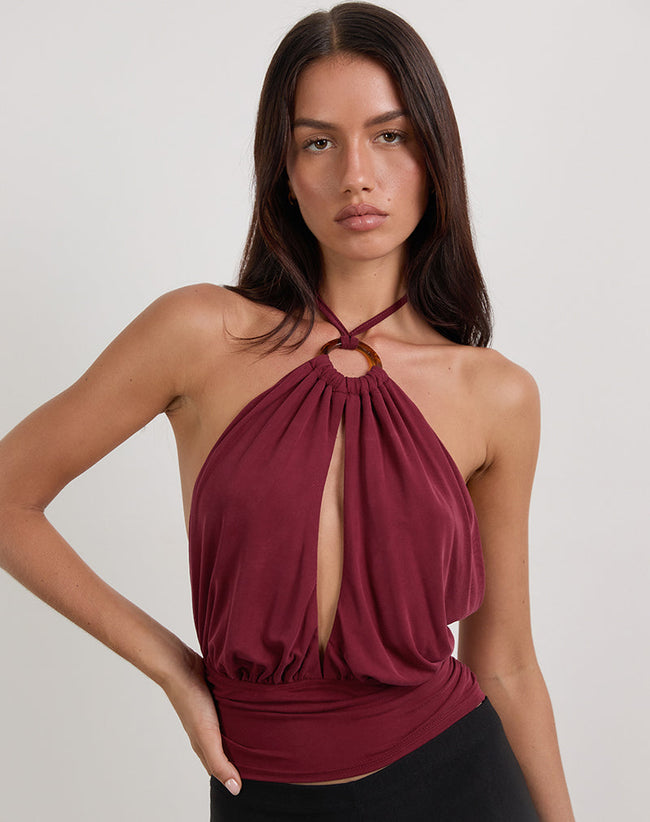 Image of Karise Plunge Top in Cupro Dark Red