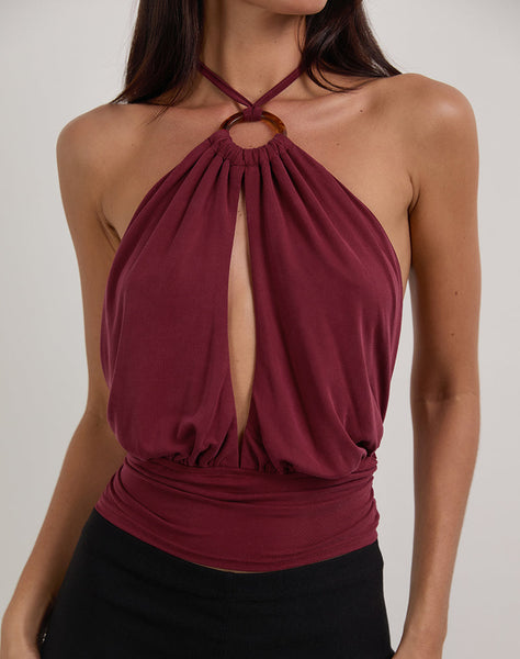 Image of Karise Plunge Top in Cupro Dark Red