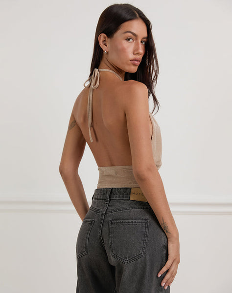 Image of Karise Plunge Top in Glitter Lurex Mesh Cream