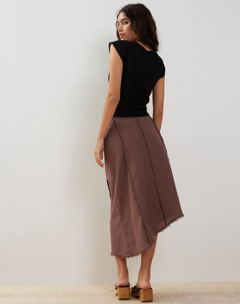 Image of Karlesa Asymmetric Midi Skirt in Deep Taupe