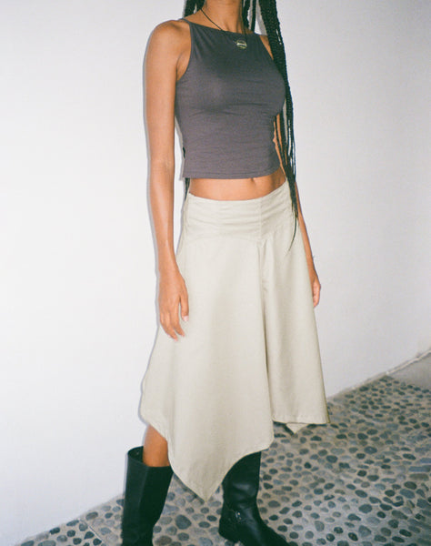 Image of MOTEL X JACQUIE Karsyn Asymmetric Midi Skirt in Oat