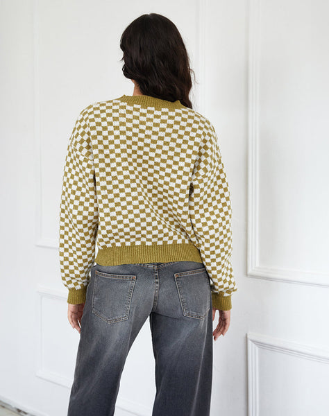 Image of Karu Jumper in Check Green