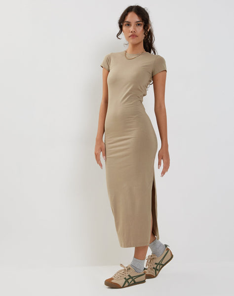 Image of Kasor Open Back Midi Dress in London Fog