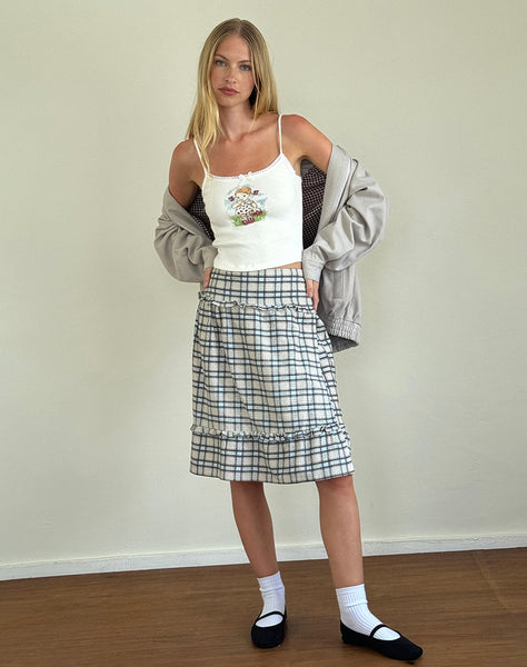 Image of Kasya Midi Skirt in Pastel Blue Tartan