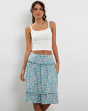 Image of Kasya Frill Hem Midi Wrap Skirt in Flower Power Blue