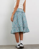 Image of Kasya Frill Hem Midi Wrap Skirt in Flower Power Blue