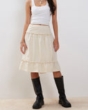 Image of Kasya Frill Hem Midi Wrap Skirt in Ivory