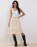 Image of Kasya Frill Hem Midi Wrap Skirt in Ivory