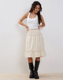 Image of Kasya Frill Hem Midi Wrap Skirt in Ivory