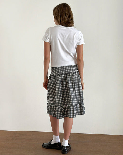 Image of Kasya Midi Skirt in Tonal Gingham Black and Grey