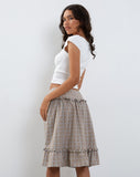 Image of Kasya Frill Hem Wrap Midi Skirt in Taupe Check