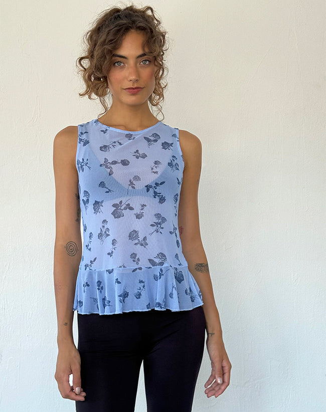 image of Katnis Top in Inky Blue Floral Mesh