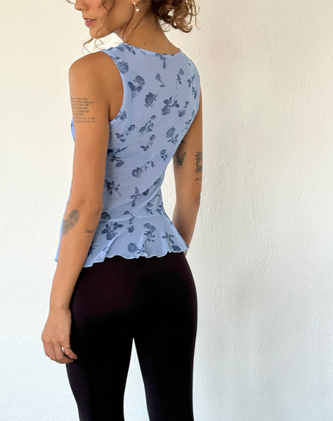 image of Katnis Top in Inky Blue Floral Mesh