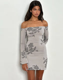 Image of Kausar Off Shoulder Mini Dress in Lace Flower Grey