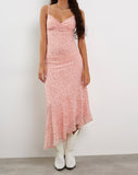 Image of Kavala Asymmetric Midi Dress in Shadow Floral Pink