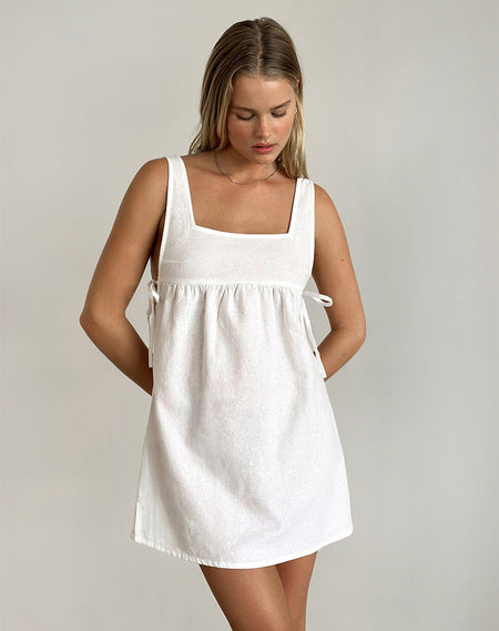 Dasilita Off Shoulder Mini Dress in White Poplin