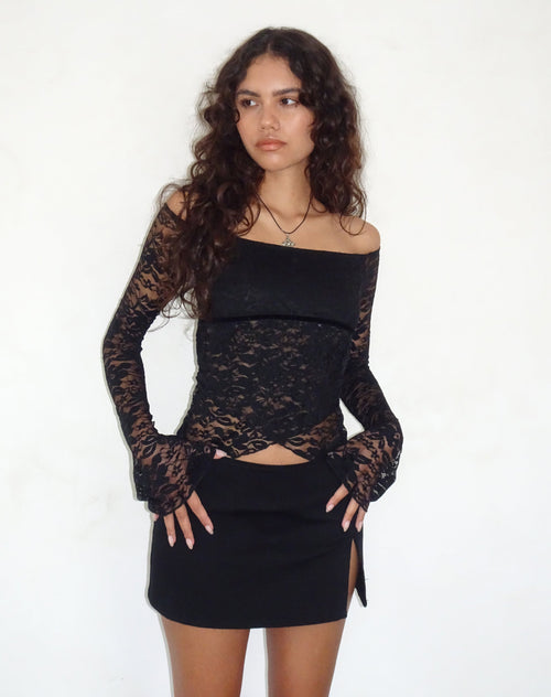 Image of Kawila Bardot Top in Floral Lace Jet Black